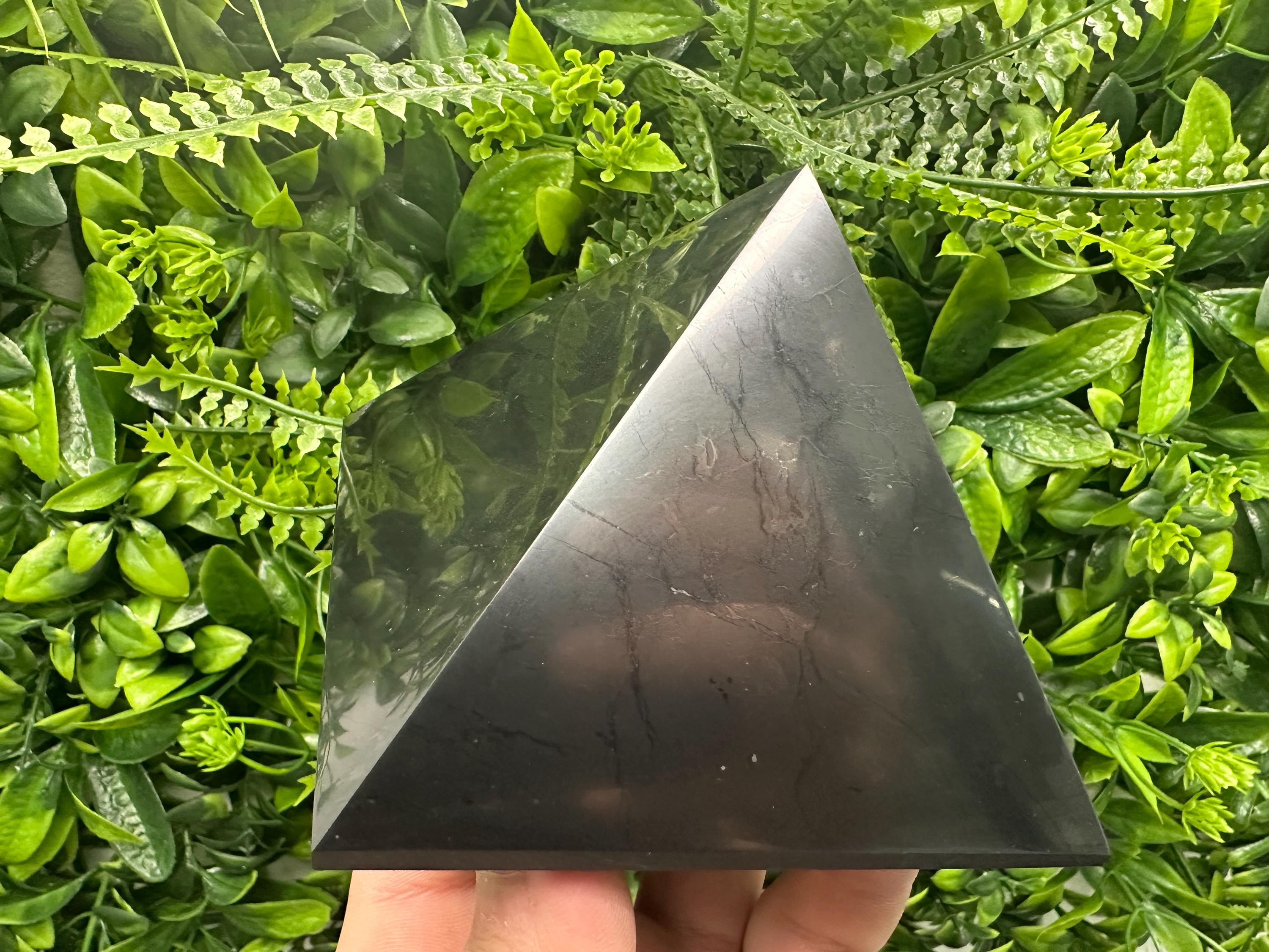 Shungite Pyramid 10cm.Shungite Crystal Pyramid,Healing Crystal,Highly Energetic Metaphysical,EMF Protection,Polished Pyramid,5G Protection
