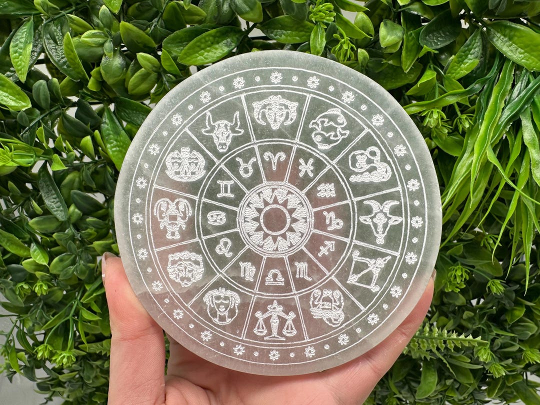 天然セレナイト星座ディスク（12cm）：彫刻入りクリスタル装飾 - Etsy 日本
