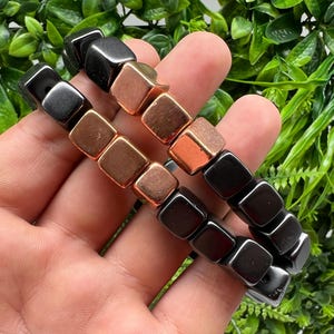 Bracelet cube bead 10 mm on rubber band with 3 Copper bead,men&#39;s bracelet,shungite Bracelet whit Copper,Protection,Healing,shungite,gift