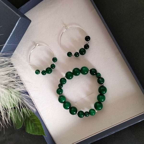 Parure bracelet et boucles d'oreille en pierres naturelles green jade