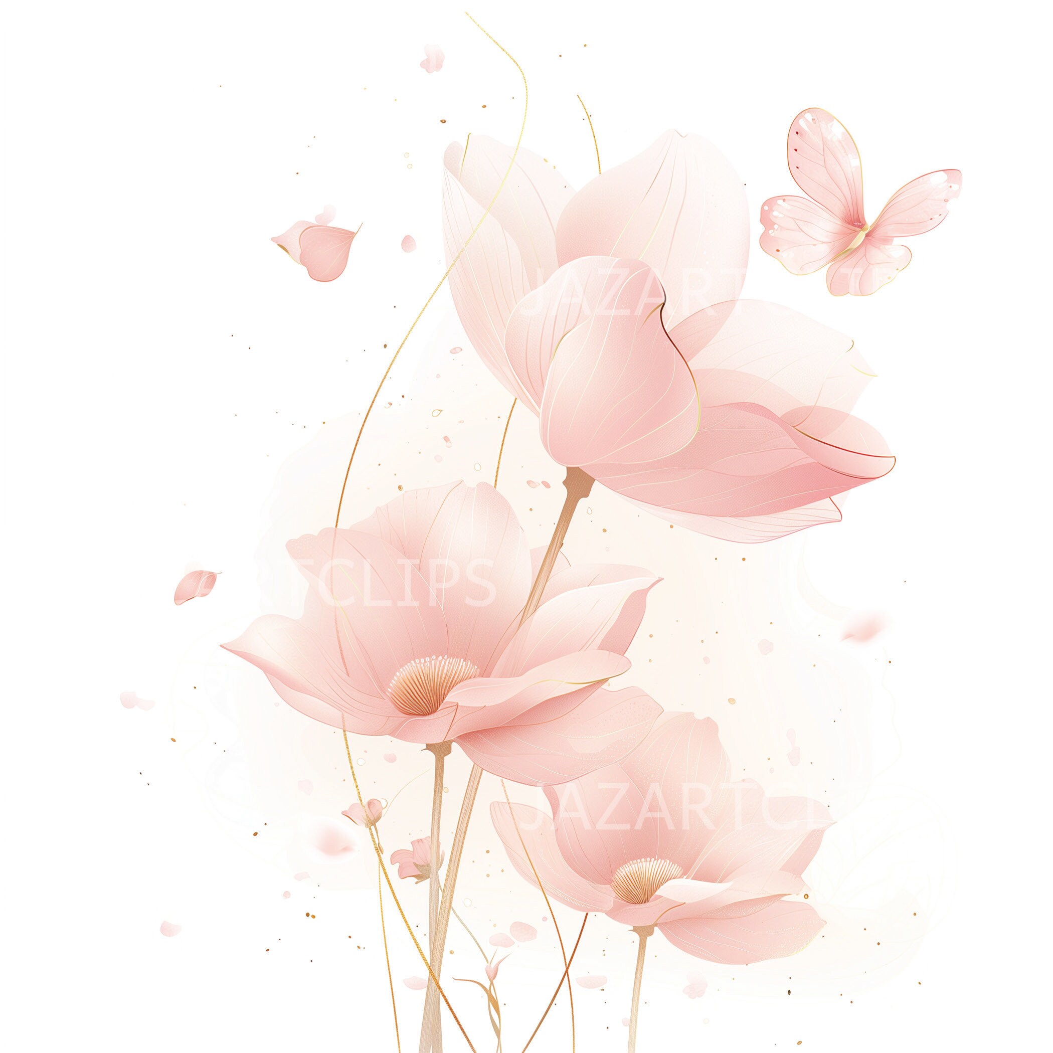 Abstract Pink Flowers Clip Art, Printable Watercolor Clip Art, High ...