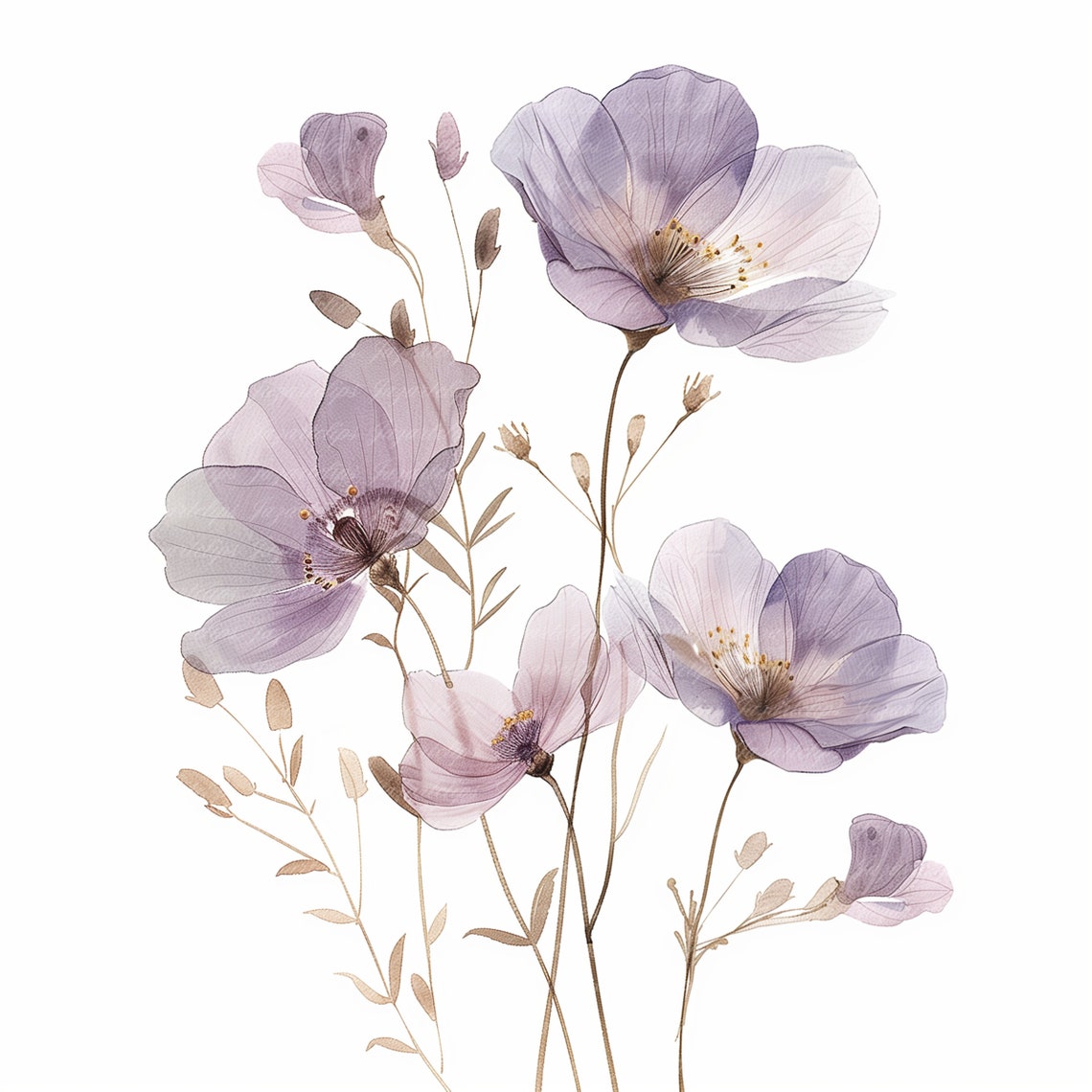 9 Abstract Flowers Clipart, Dried Flowers, Printable Watercolor Clipart ...