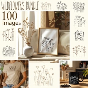 100 Wildflower Mega Bundle SVG & PNG, Doodle Flower, Minimalist Wildflowers,Flower Border svg,Floral svg Bundle,Flower Sketch svg,Nature svg