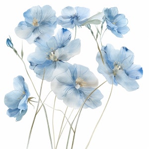 8 clipart abstrato de flores azuis, flores secas, clipart de aquarela para impressão, download digital, artesanato em papel, diários indesejados, uso comercial