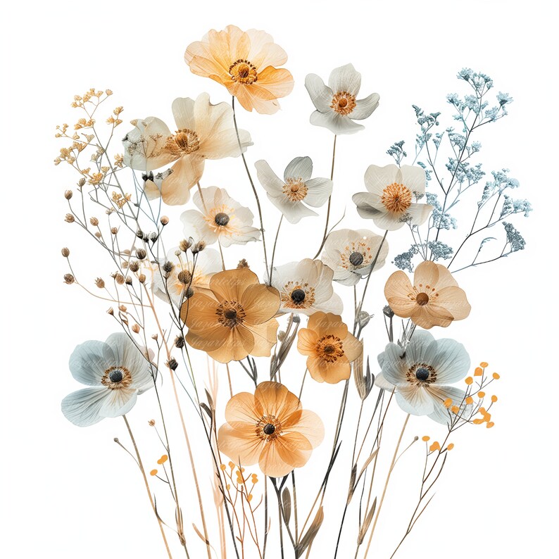 14 Wild Flowers Clipart, Dried Flowers, Printable Watercolor Clipart ...