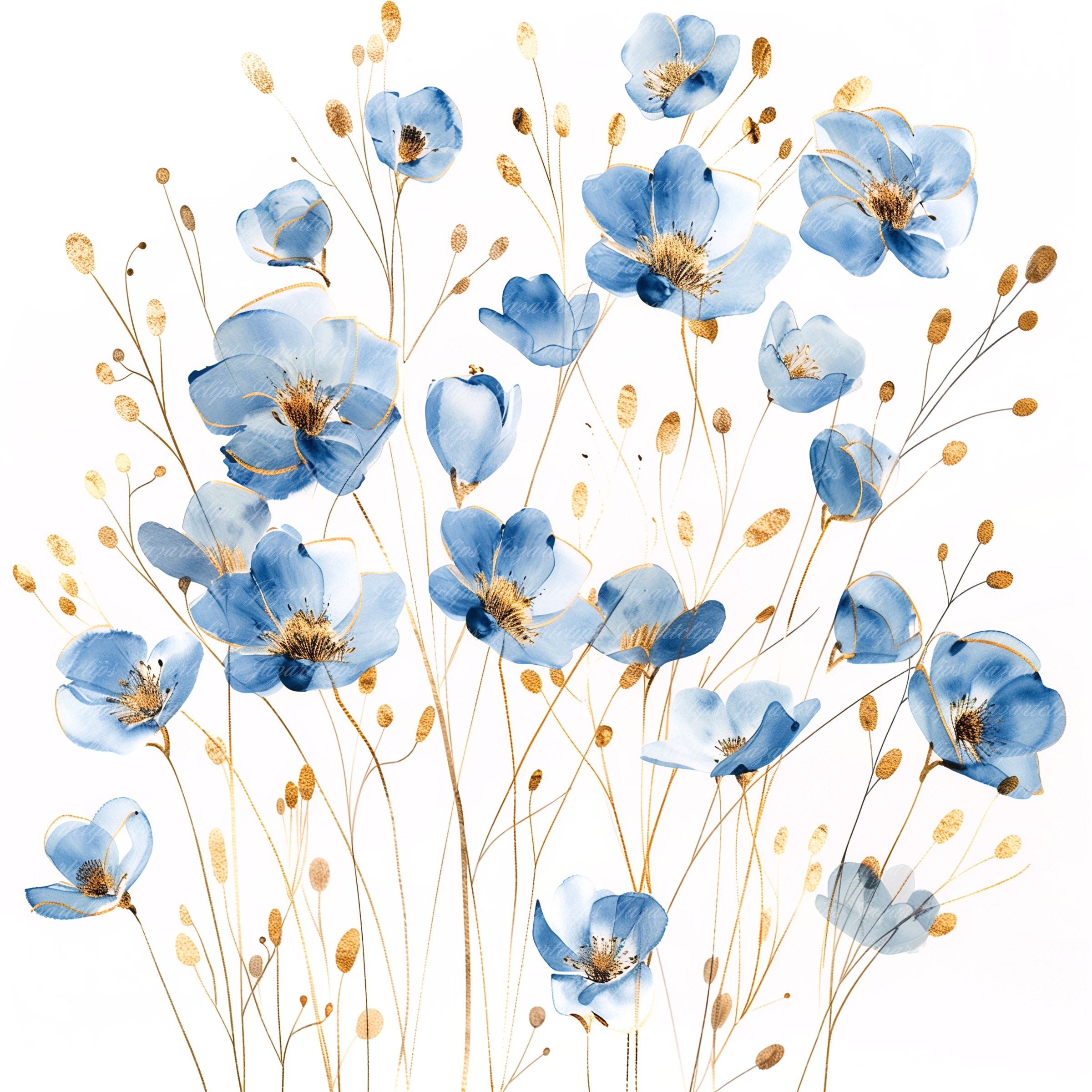 9 Abstract Watercolor Flowers Clip Art, Dried Flowers, Printable Clip