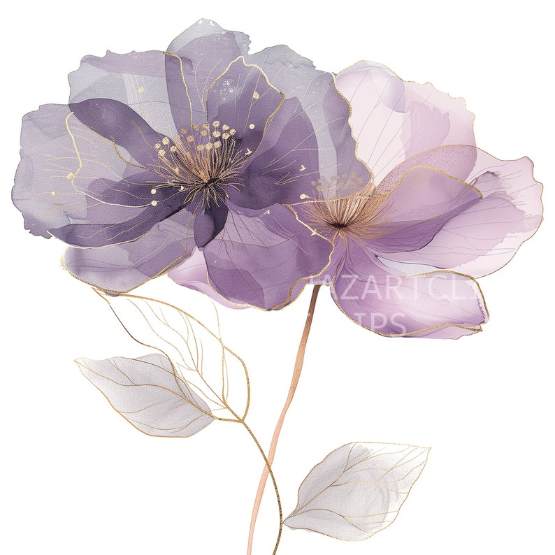 17 Abstract Purple Flowers Clipart, Flowers Print, Printable Watercolor ...