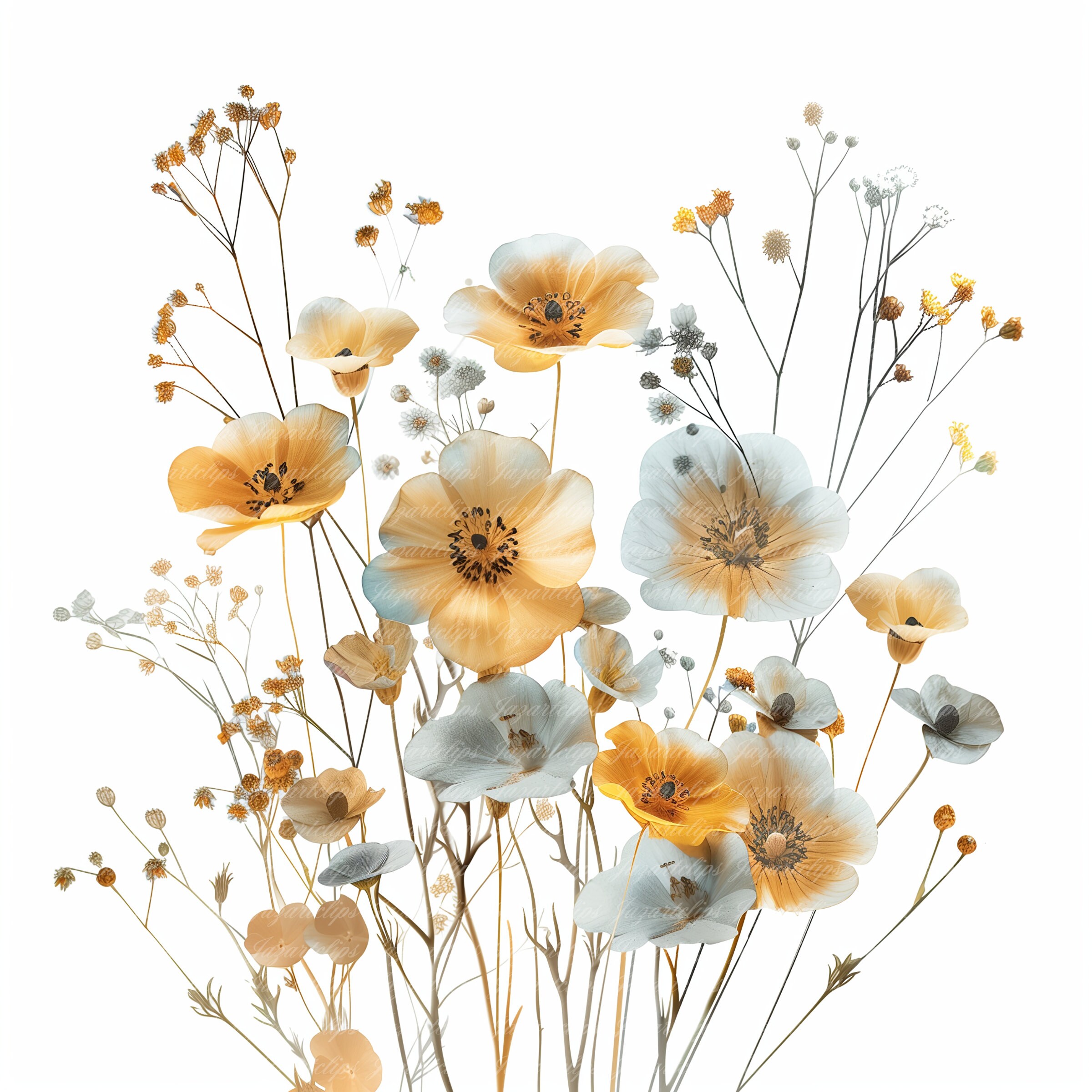 14 Wild Flowers Clipart, Dried Flowers, Printable Watercolor Clipart ...