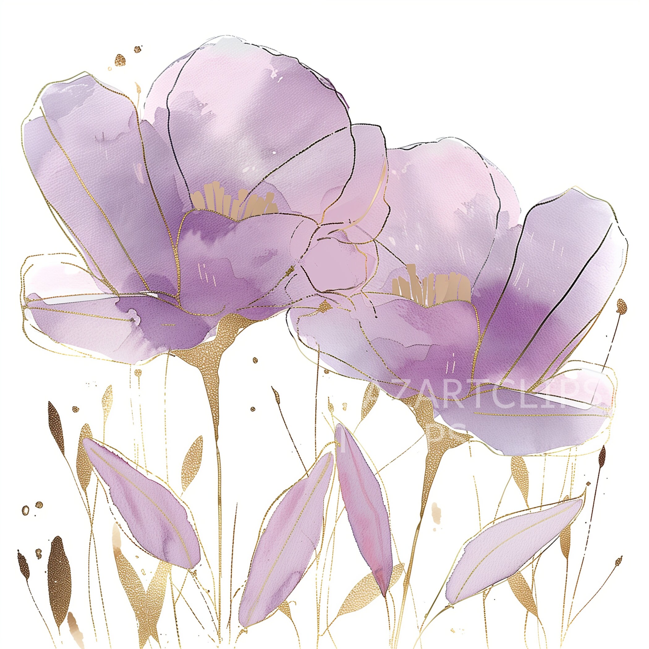17 Abstract Purple Flowers Clipart, Flowers Print, Printable Watercolor ...