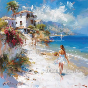 Beach Painting Clipart: Coastal Wall Art (Digital Download)