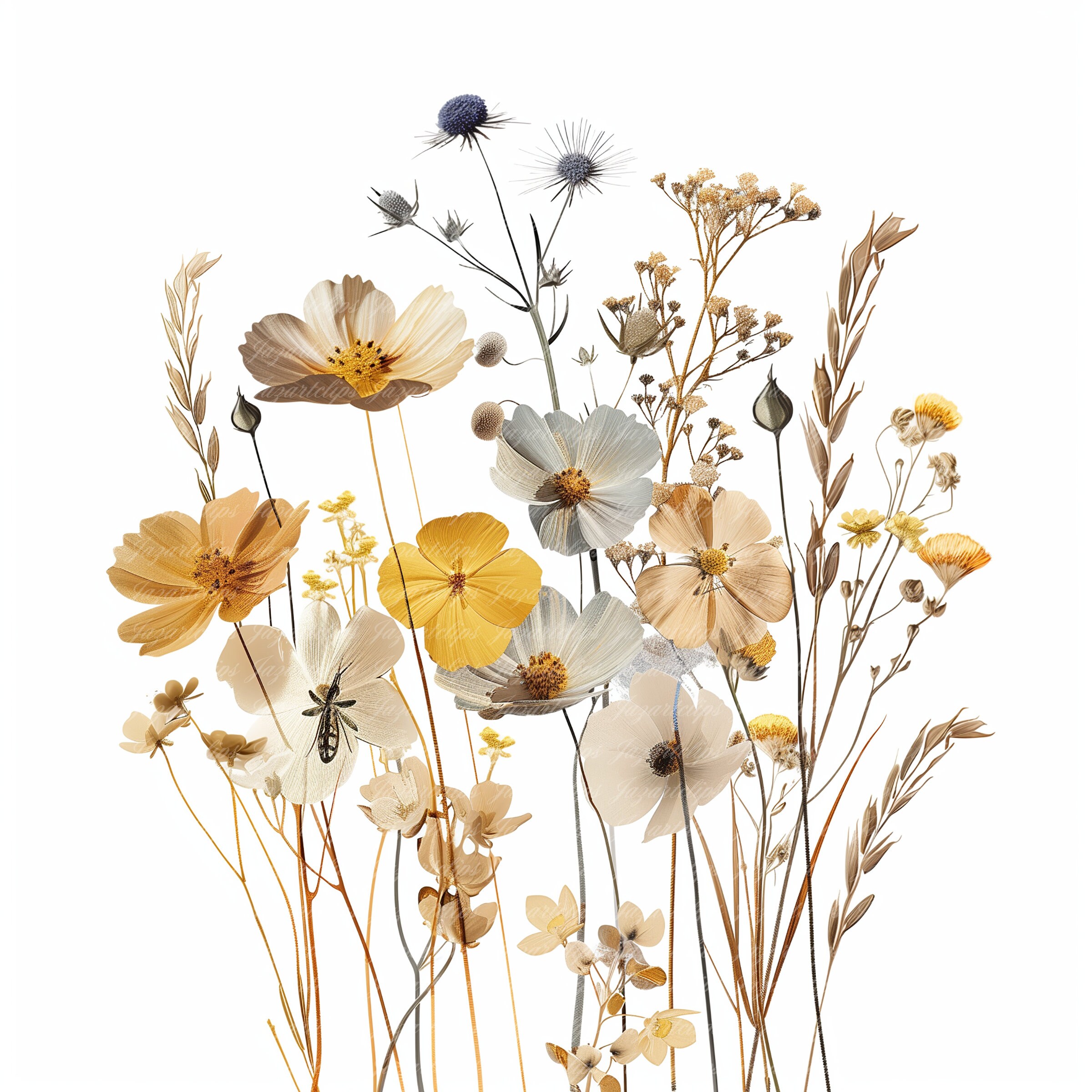 14 Wild Flowers Clipart, Dried Flowers, Printable Watercolor Clipart ...