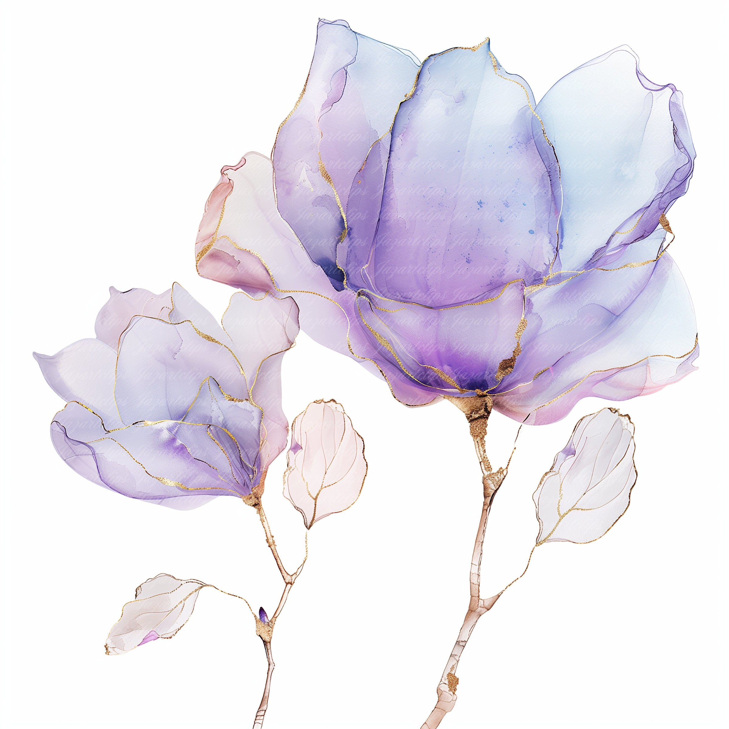 14 Abstract Watercolor Flowers Clip Art, Printable Clip Art, High