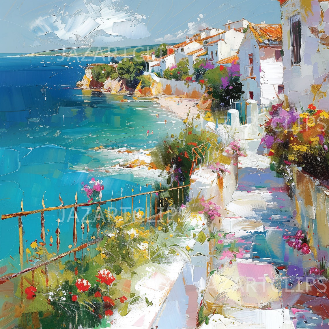Seaside Town Painting Clipart: Coastal Wall Art (digital Download) - Etsy