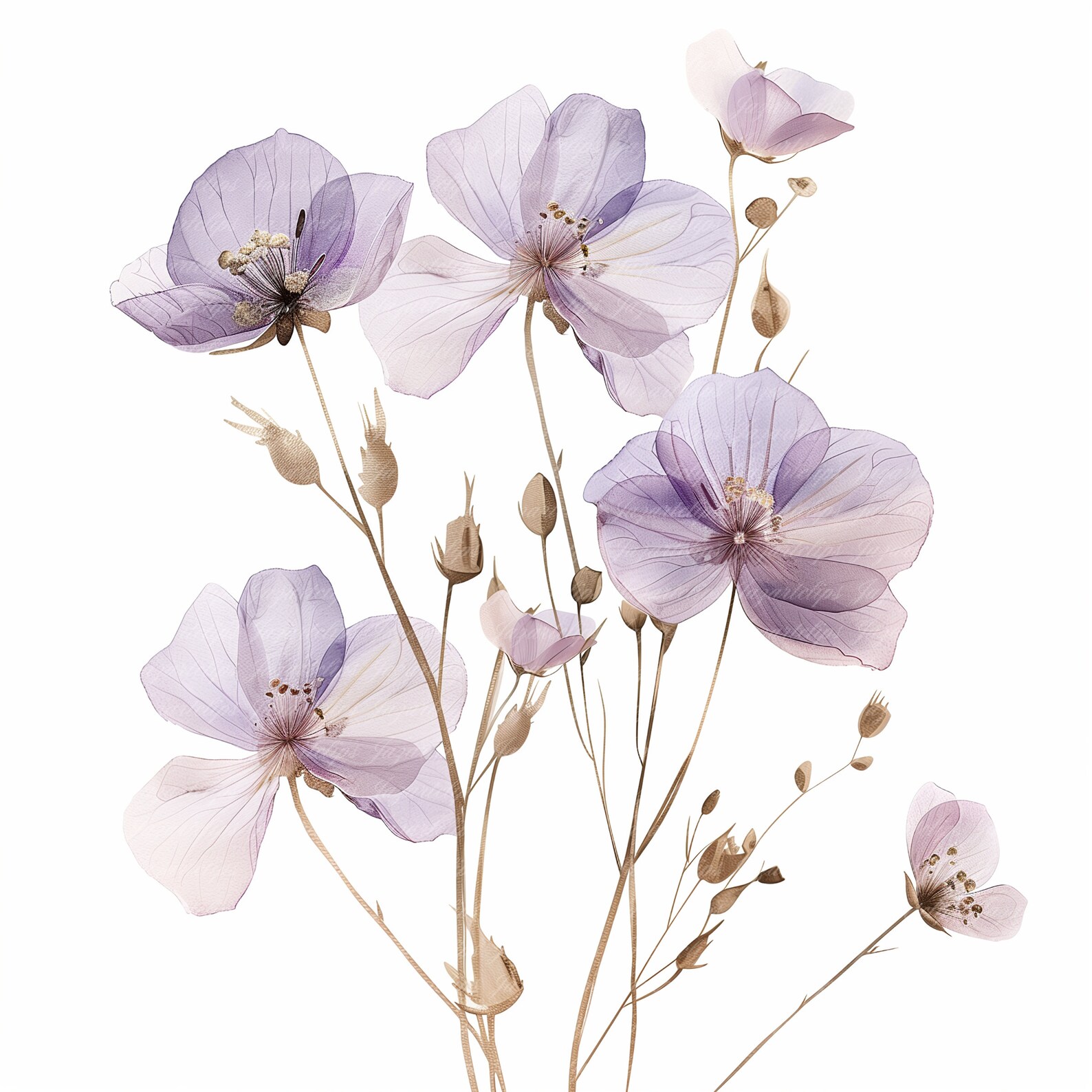 9 Abstract Flowers Clipart, Dried Flowers, Printable Watercolor Clipart ...