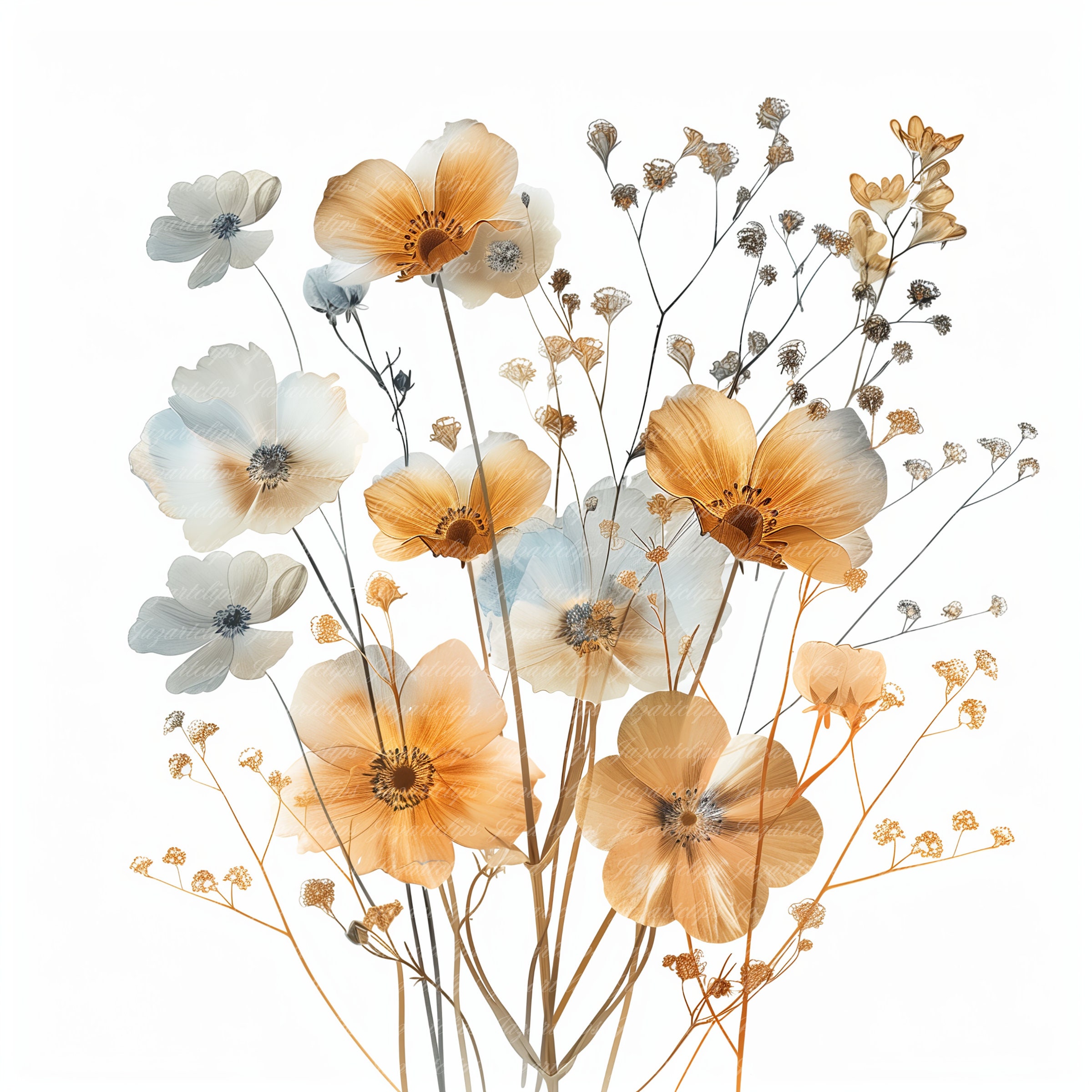 14 Wild Flowers Clipart, Dried Flowers, Printable Watercolor Clipart ...