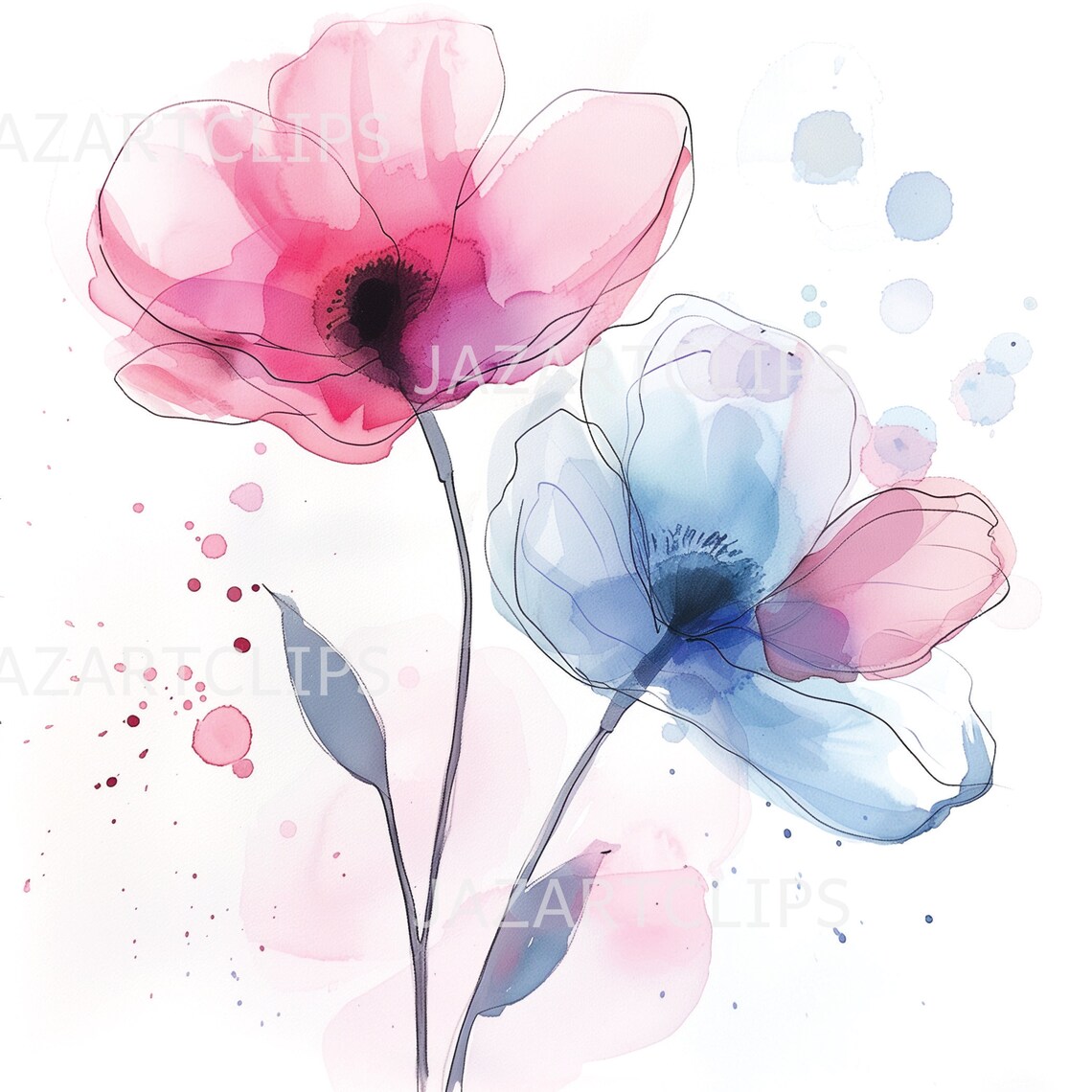13 Watercolor Flowers Clipart, Watercolor Floral Clipart, Printable ...