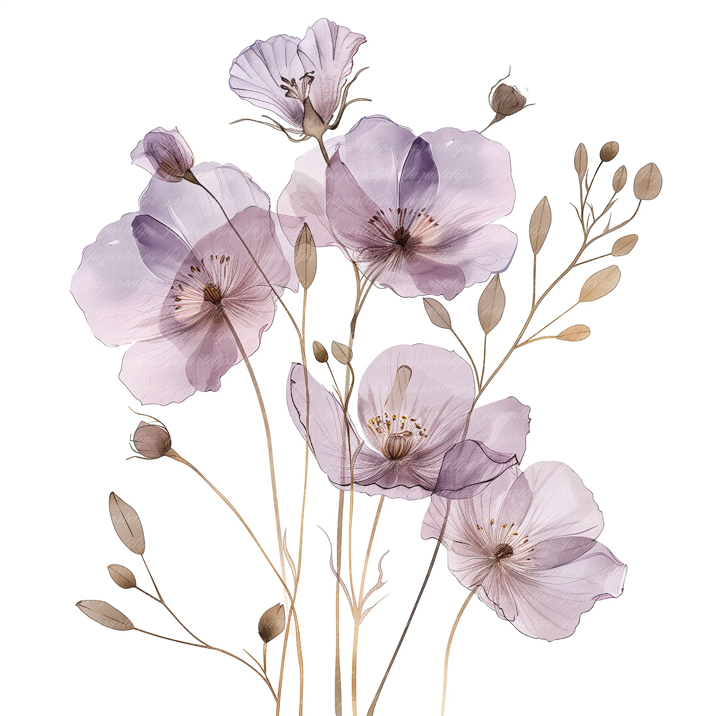 9 Abstract Flowers Clipart, Dried Flowers, Printable Watercolor Clipart ...