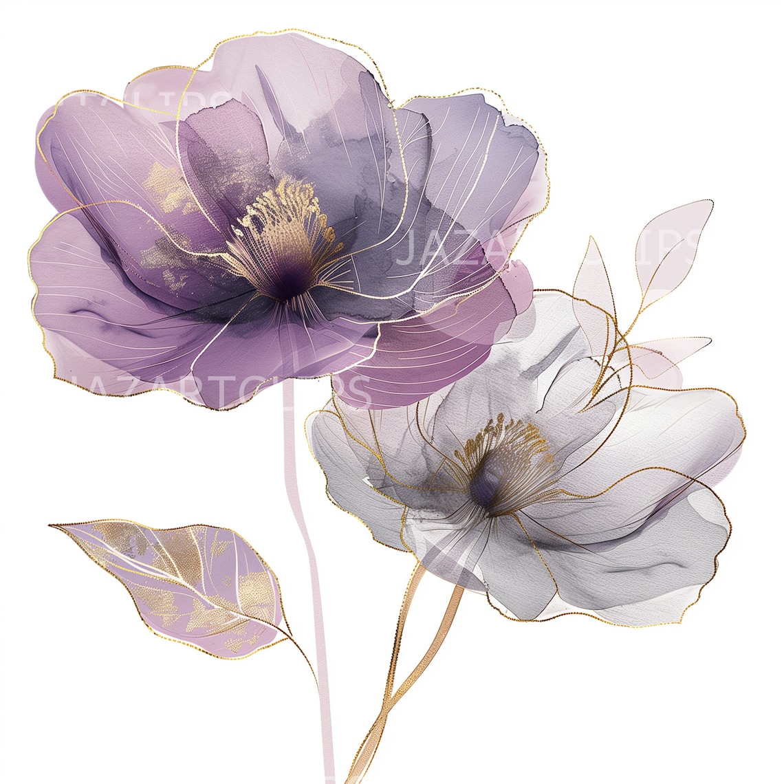 17 Abstract Purple Flowers Clipart, Flowers Print, Printable Watercolor ...