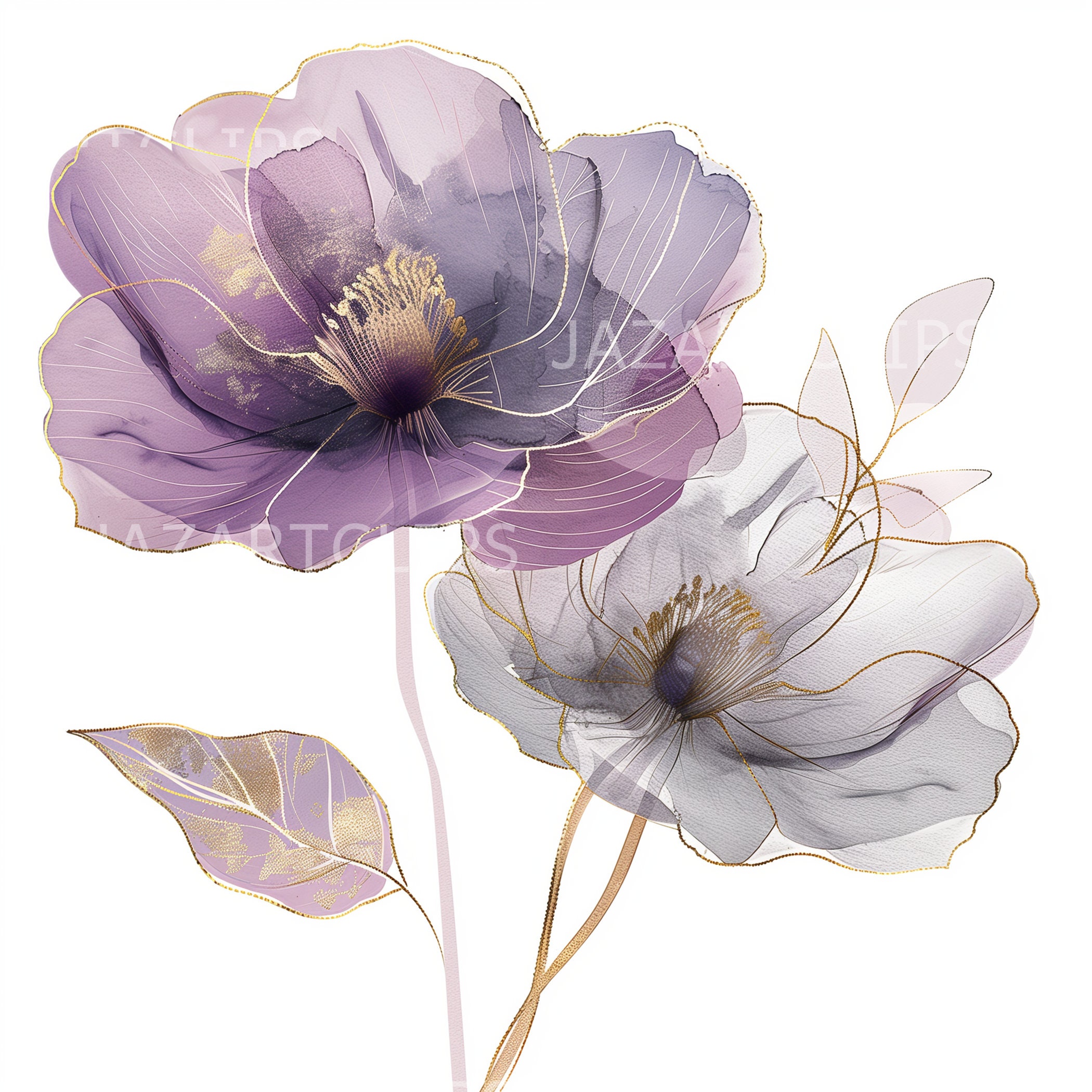 17 Abstract Purple Flowers Clipart, Flowers Print, Printable Watercolor ...