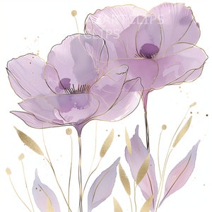 17 Abstract Purple Flowers Clipart, Flowers Print, Printable Watercolor ...