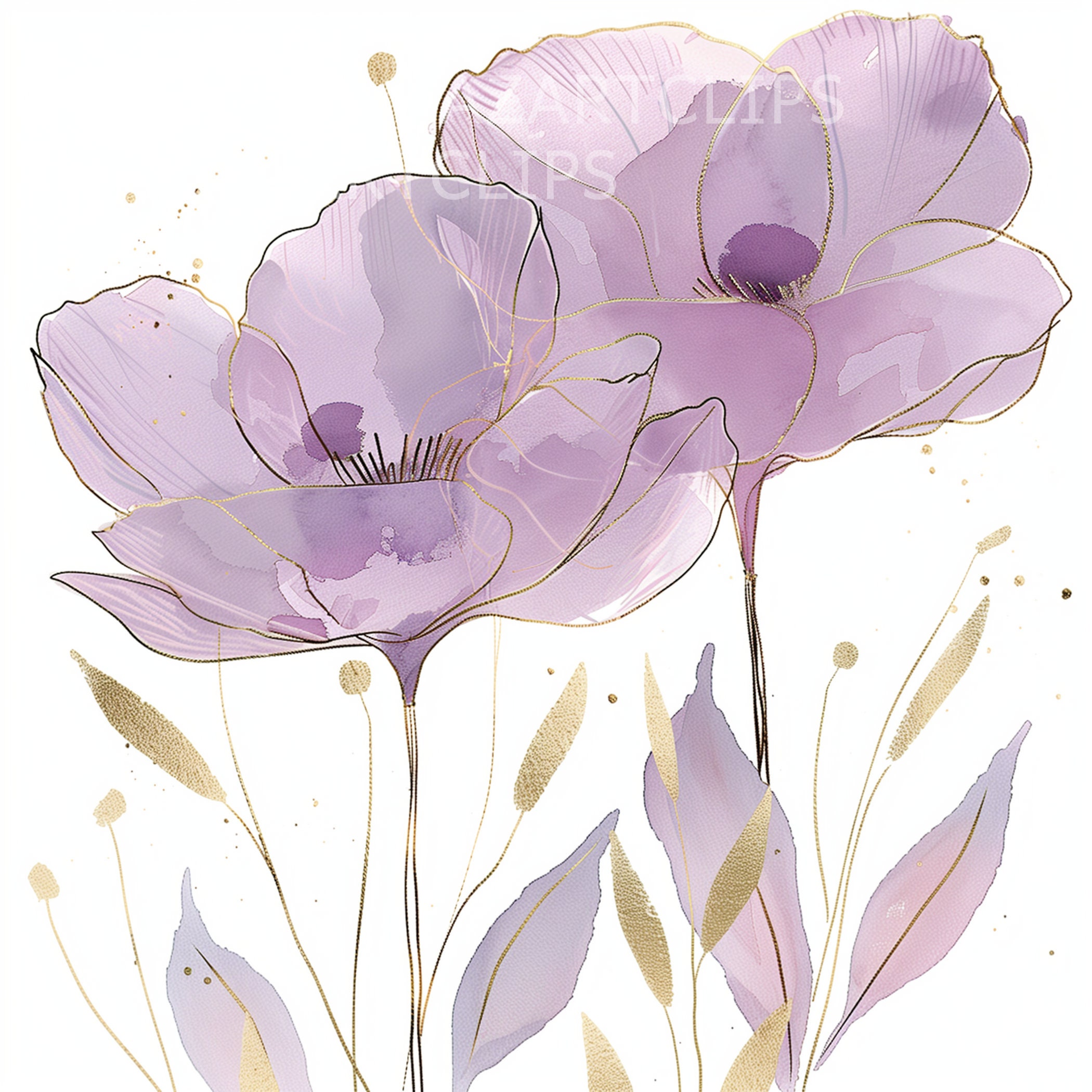 17 Abstract Purple Flowers Clipart, Flowers Print, Printable Watercolor ...