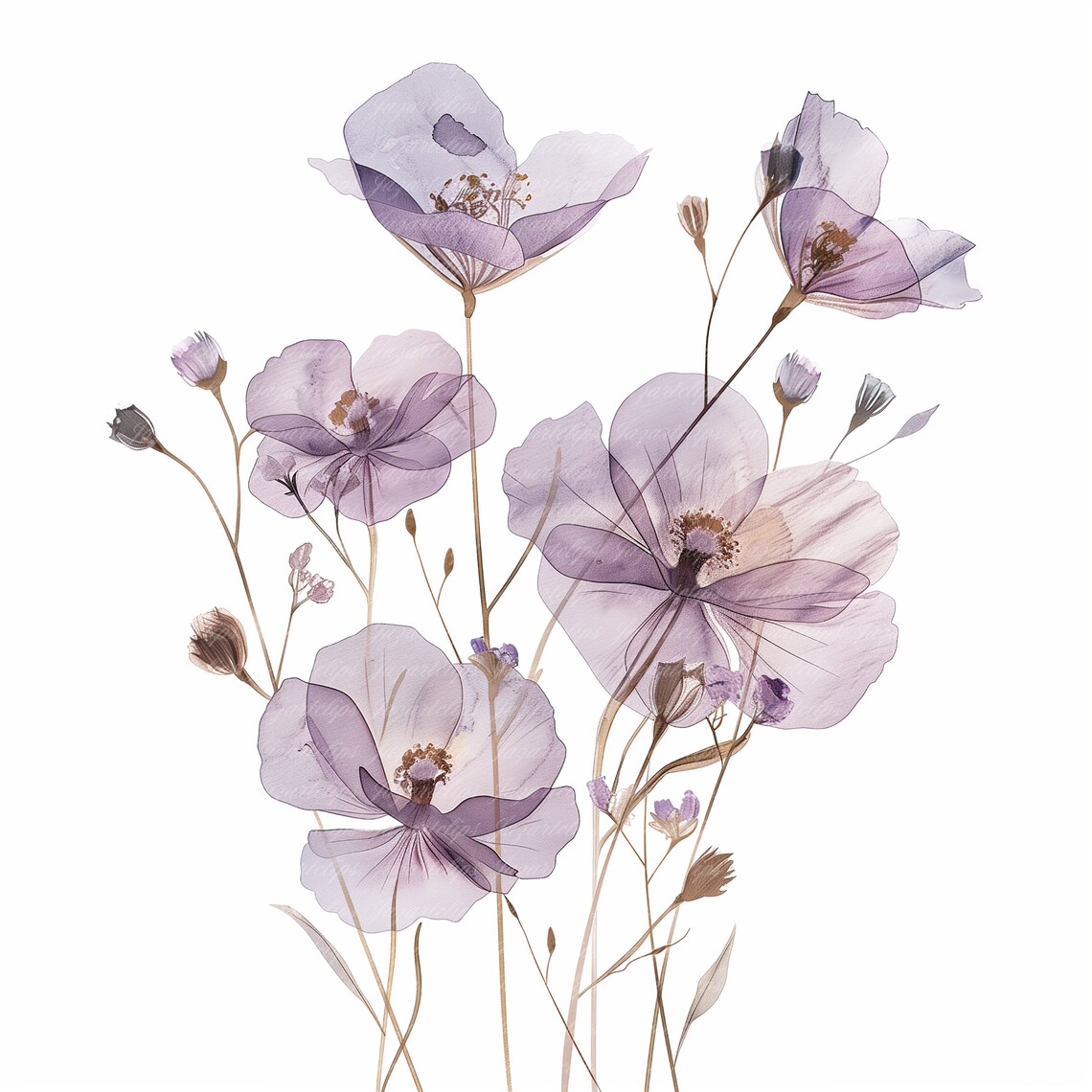 9 Abstract Flowers Clipart, Dried Flowers, Printable Watercolor Clipart ...