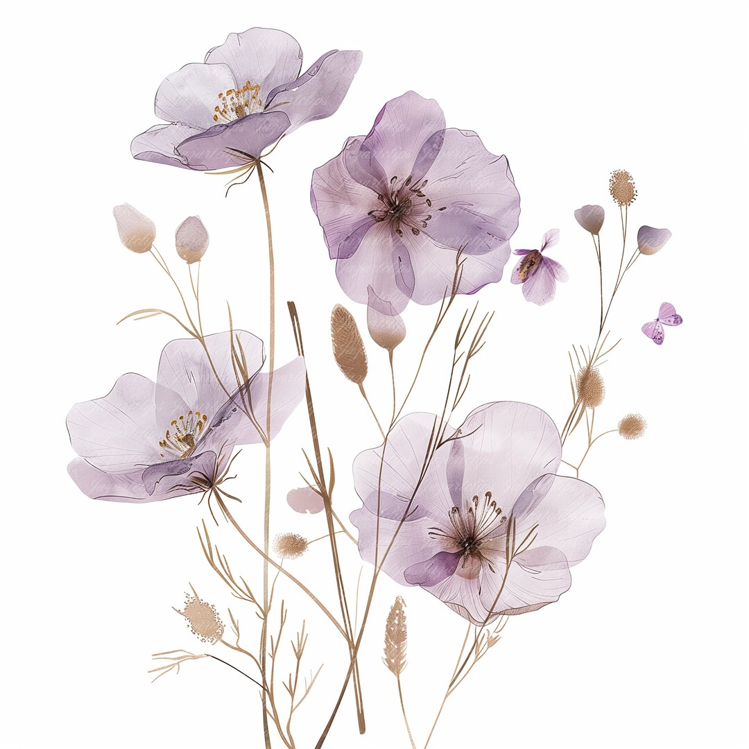 9 Abstract Flowers Clipart, Dried Flowers, Printable Watercolor Clipart ...