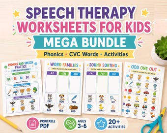 Speech Therapy Worksheets for Kids | Phonics Activities | CVC Words | Preschool & Kindergarten Learning | Autism Printable | Homeschool PDF