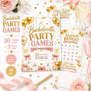 Gold Balloon Bachelorette Games Printable Bundle 30 Games Bride Party PDF Instant Download