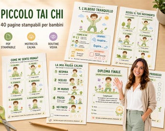 Kleines Tai Chi für Kinder, Bewegungskarten zur Beruhigung, Aktivitäten für Kinder mit Autismus, Visuelle Routine, Druckbare PDF-Datei, Ruhe-Ecke, Emotionen von Kindern