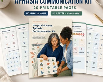 Aphasia Communication Kit, Printable Communication Board for Adults, Stroke Recovery Caregiver PDF, Hospital and Home Support
