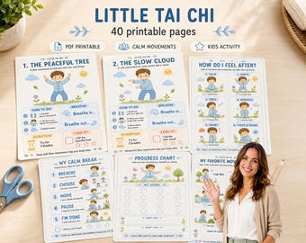 Tai Chi für Kinder: Arbeitsblätter zum Ausdrucken, Bewegungskarten, visuelle Routine, Achtsamkeitsübungen, PDF-Paket (Englisch)