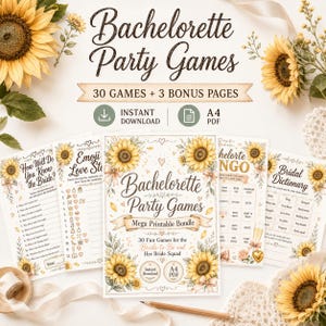 Sunflower Bachelorette Games Printable Bundle 30 Games Bride Party PDF Instant Download