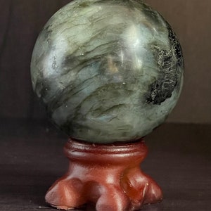 LABRADORITE SPHERE 48.4 mm with  Wooden Holder