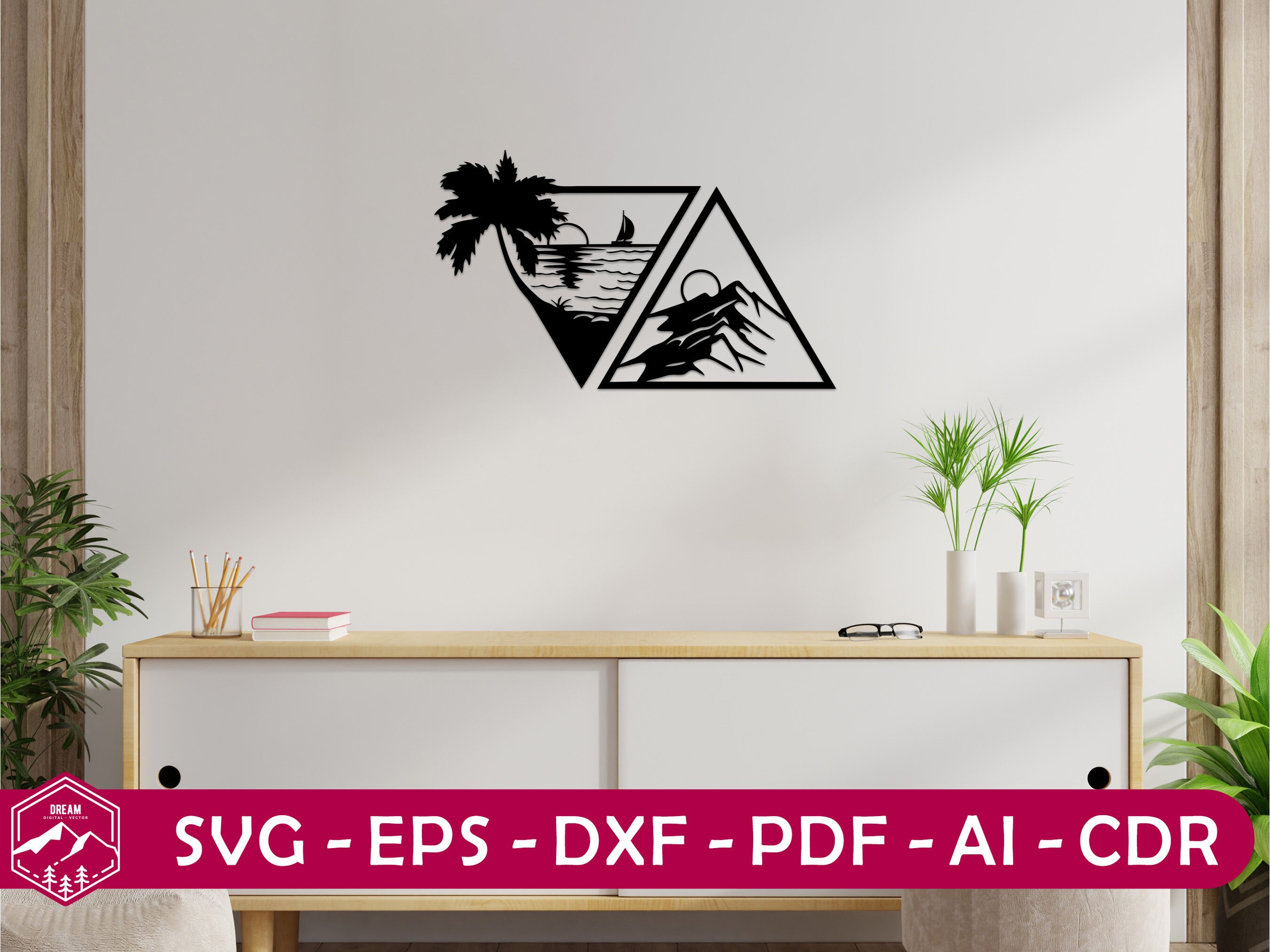 Mountain Sea Wall Art Svgdxfepsaipdf Filesdigital Wall Etsy