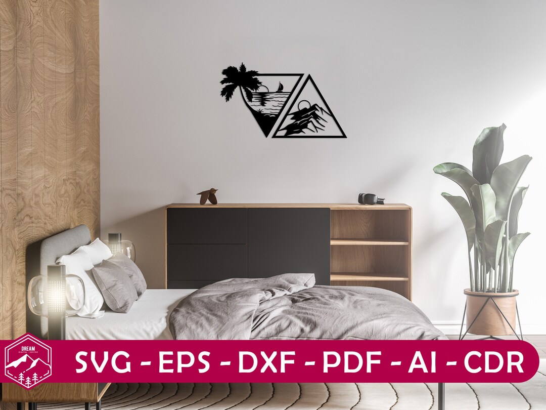 Mountain Sea Wall Art Svgdxfepsaipdf Filesdigital Wall Etsy