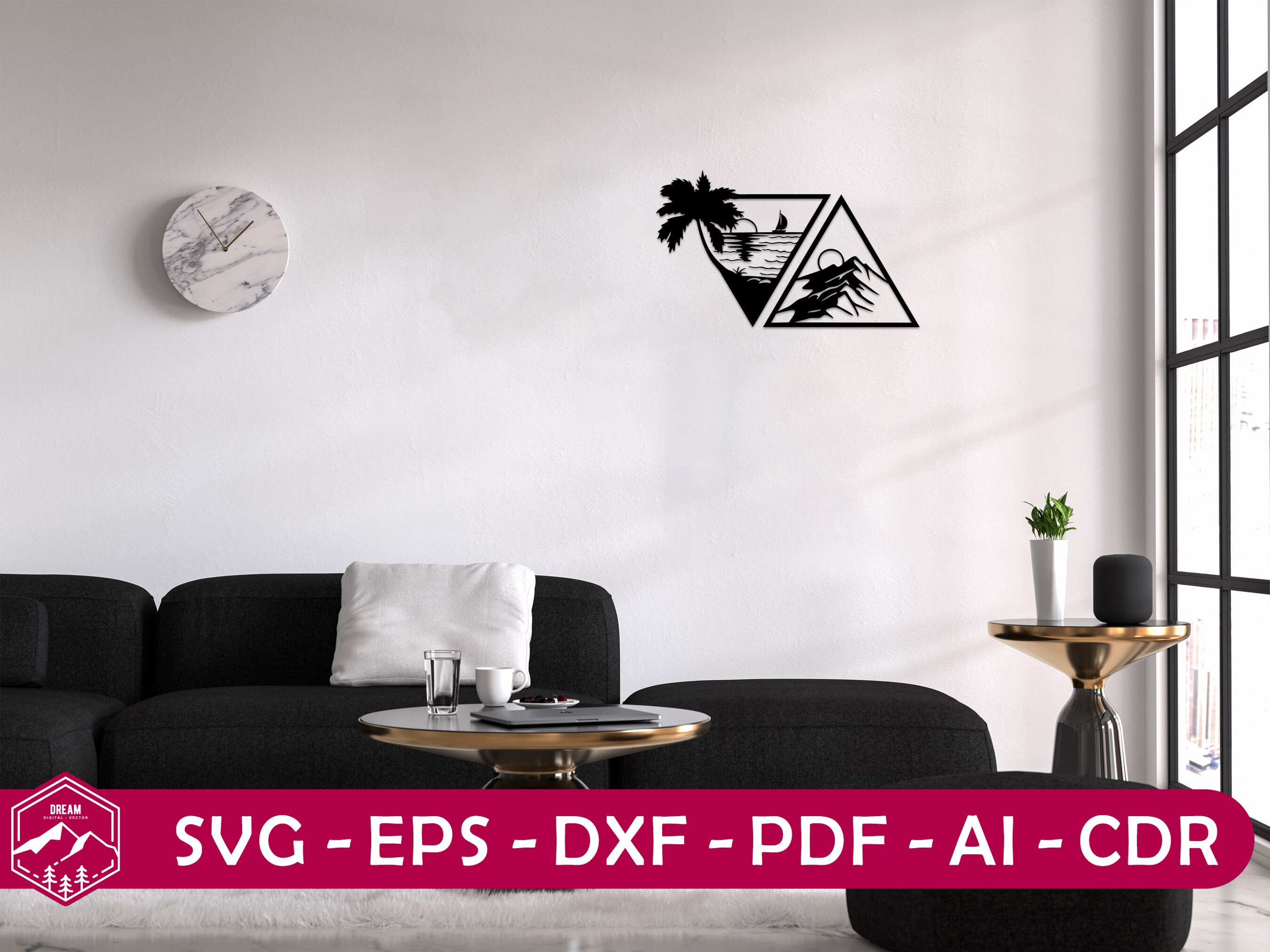 Mountain Sea Wall Art Svgdxfepsaipdf Filesdigital Wall Etsy