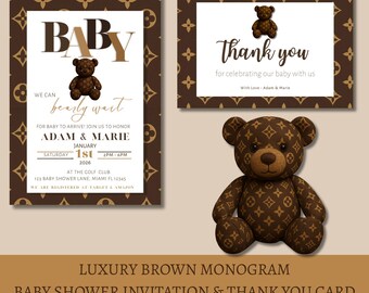 Luxury Teddy Bear Baby Shower Invitation & Thank You Card