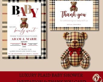 Luxury Plaid Baby Shower Invitation and Thank You Card Bundle
