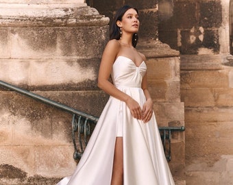 Zweiteiliges Hochzeitskleid Zweiteiliges Hochzeitskleid A-Linie Kleid Prinzessinnenkleid abnehmbarer Rock elegantes Satinkleid plus Größe Trafokleid