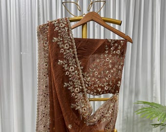 Sequin Embroidered Chiffon Saree: Bollywood Party Wear with Heavy Work Blouse