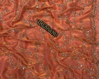 Beaded Sequin Silk Saree: Bollywood Style Wedding Party Wear