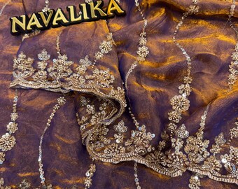 Beaded Sequin Space Silk Saree: Bollywood Wedding Sari