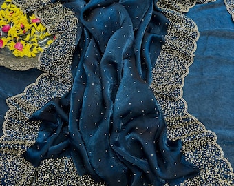 Bollywood Style Silk Saree: Jarkhan Diamond Work, Indian Wedding Wear