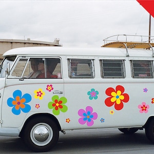 XL Hippie Blumen Aufkleber, Autoaufkleber Hippie 030 - in edler Matt Optik, 20 Stück, bunt gemischt !!