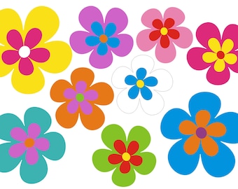 Hippie bloemenstickers, autostickers, mini 08 set van 5 - 26 stuks - kleurrijk gemengd!