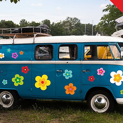XL hippie flower sticker, car sticker hippie 039 - in a classy matt look, 20 pieces, mixed colors!!