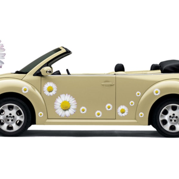 Autocollant fleur hippie, autocollant de voiture, marguerite, ensemble de fleurs 06