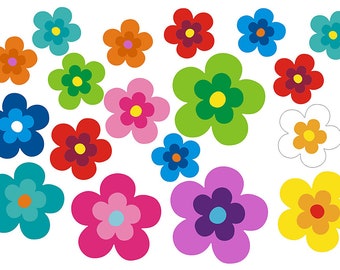 Hippie bloemenstickers, autostickers, mini 15-set 5 - 26 stuks - kleurrijk gemengd!