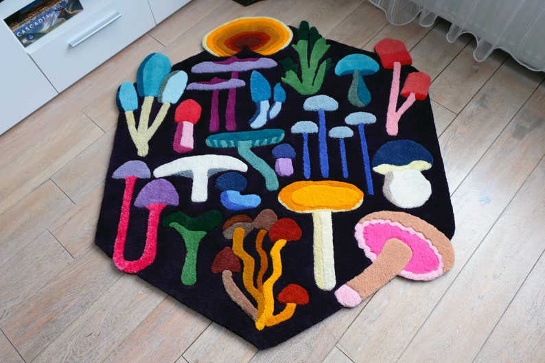 Colorful Mushroom Handmade Tufted Rug Irregular Shape Etsy